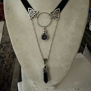 Silver & Black Velvet and Crystal Witchy Wicca Goth Halloween Choker